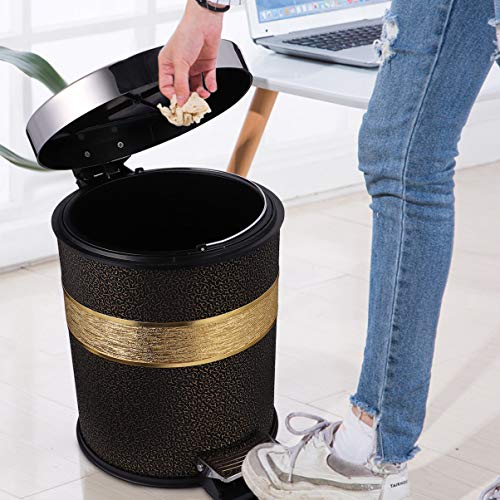 Garneck Foot Pedal Trash Can Garbage Can Kitchen Waste Bin with Lid Stainless Steel Leather for Bathroom Kitchen Living Room (Black)