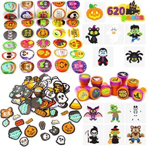 joyin 600+ halloween craft assortment kit including temporary tattoos, stickers, stampers foam stickers for trick or treat craft party favors, school classroom hangout