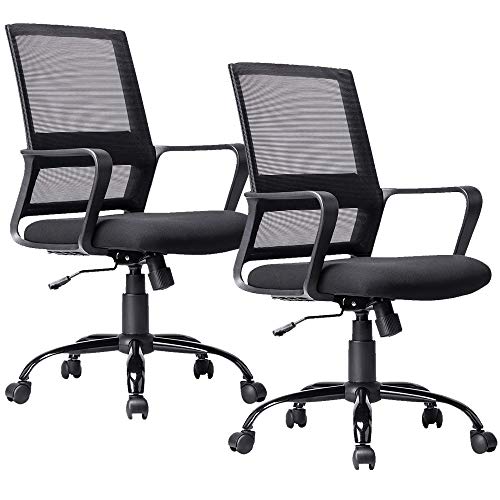 Ergonomic Office Chair Desk Chair Mid Back Computer Chair with Lumbar Support & Armrest Breathable Mesh Height Adjustable Rolling Swivel Task Executive Chair for Women Men, Set of 2, Black