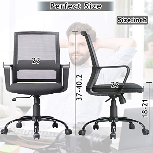 Ergonomic Office Chair Desk Chair Mid Back Computer Chair with Lumbar Support & Armrest Breathable Mesh Height Adjustable Rolling Swivel Task Executive Chair for Women Men, Set of 2, Black