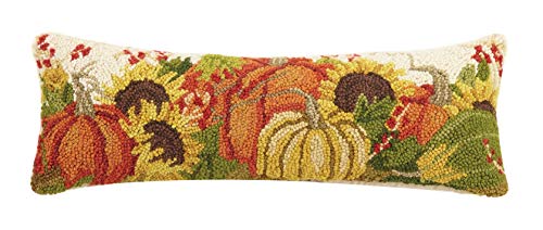 Peking Handicraft 31SW174C24OB Pumpkins Cream Hook Pillow, 24-inch Length, Cotton and Wool