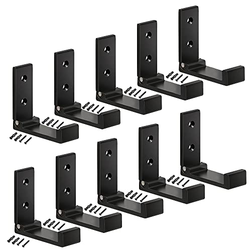 heneng 10 Pcs Black Folding Coat Hook 3", Aluminium Alloy Folding Clothes Coat Rack Single Hook Wall Mounted, Foldable Wall Mount Headphones Holder, Headset Wall Hanger, Max.Load 44lb