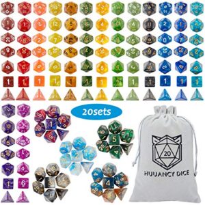 dnd dice set (140 pieces), huuancy polyhedral dice for dungeons and dragons dnd rpg mtg table games with 1 large flannel bag, 20 colors