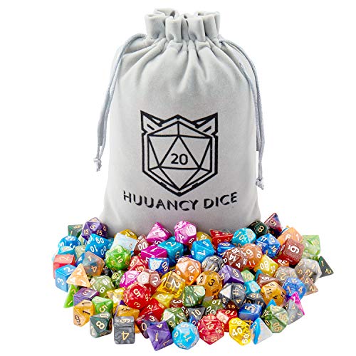 DND Dice Set (140 Pieces), Huuancy Polyhedral Dice for Dungeons and Dragons DND RPG MTG Table Games with 1 Large Flannel Bag, 20 Colors