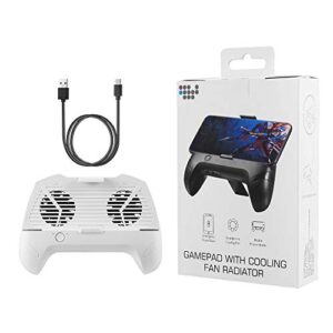 universal mobile phone game controller joypad grip with built-in dual cooler fans and power bank - white