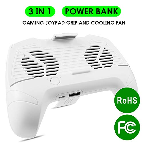 Universal Mobile Phone Game Controller Joypad Grip with Built-in Dual Cooler Fans and Power Bank - White