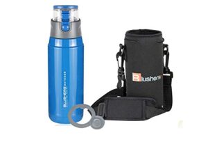 blushers 650ml (22oz) double wall vacuum insulated 304 stainless steel to go travel mug, one touch lock lid thermos water bottle (blue - 3 piece set)