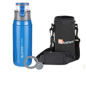 Blushers 650ml (22oz) Double Wall Vacuum Insulated 304 Stainless Steel To Go Travel Mug, One Touch Lock Lid Thermos Water Bottle (Blue - 3 Piece Set)