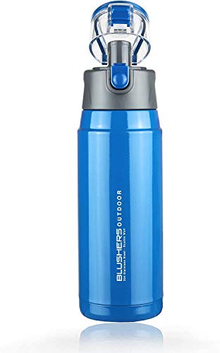 Blushers 650ml (22oz) Double Wall Vacuum Insulated 304 Stainless Steel To Go Travel Mug, One Touch Lock Lid Thermos Water Bottle (Blue - 3 Piece Set)