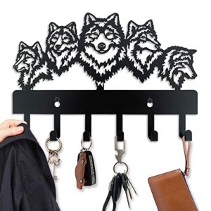 wildlife wolf decoration coat hooks key rack self adhesive wall mounted metal key holder for wall 12 inch metal personalized modern home entryway bedroom organizer key hat belt bag wall hanger. (wolf)