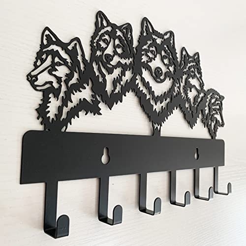 Wildlife Wolf Decoration Coat Hooks Key Rack Self Adhesive Wall Mounted Metal Key Holder for Wall 12 Inch Metal Personalized Modern Home Entryway Bedroom Organizer Key Hat Belt Bag Wall Hanger. (Wolf)