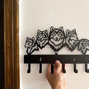 Wildlife Wolf Decoration Coat Hooks Key Rack Self Adhesive Wall Mounted Metal Key Holder for Wall 12 Inch Metal Personalized Modern Home Entryway Bedroom Organizer Key Hat Belt Bag Wall Hanger. (Wolf)