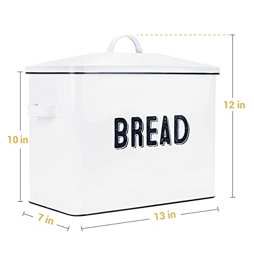 Granrosi Large Bread Box for Kitchen Countertop, Bread Storage Container, Breadbox, Bread Container, Bread Holder, Bread Keeper, Bread Boxes - Farmhouse Bread Box with Metal Lid - White