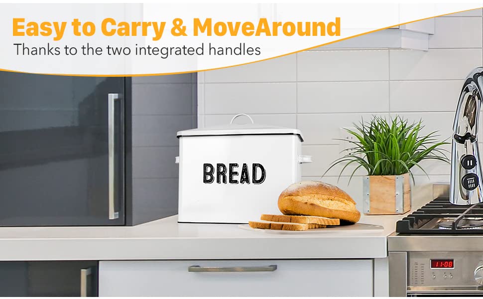 Granrosi Large Bread Box for Kitchen Countertop, Bread Storage Container, Breadbox, Bread Container, Bread Holder, Bread Keeper, Bread Boxes - Farmhouse Bread Box with Metal Lid - White