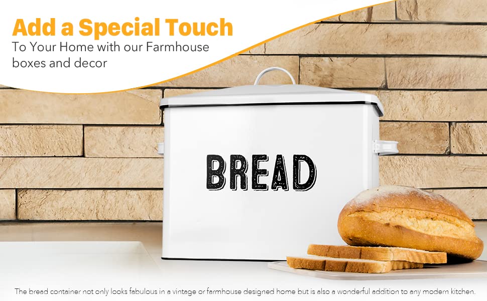 Granrosi Large Bread Box for Kitchen Countertop, Bread Storage Container, Breadbox, Bread Container, Bread Holder, Bread Keeper, Bread Boxes - Farmhouse Bread Box with Metal Lid - White