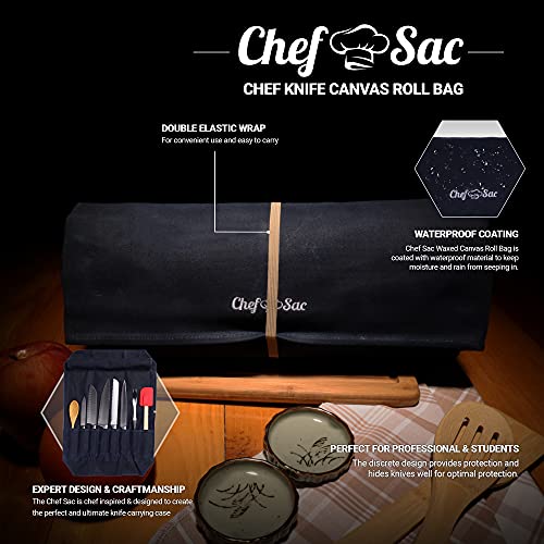 Chef Knife Waxed Canvas Knife Roll Bag| 8 Pockets for Knives & Kitchen Utensils Waterproof Material | Great Gift for Executive Chefs & Culinary Students (Blue)