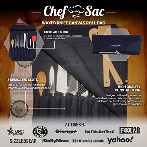 Chef Knife Waxed Canvas Knife Roll Bag| 8 Pockets for Knives & Kitchen Utensils Waterproof Material | Great Gift for Executive Chefs & Culinary Students (Blue)