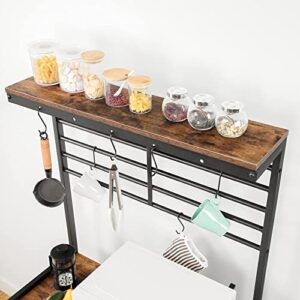 HOOBRO Bakers Rack, Microwave Stand, Kitchen Storage Shelf Rack with Hooks, Coffee Bar, 4 Shelves and Mesh Panel, Adjustable Feet, for Kitchen, Living Room, Coffee Station, Rustic Brown BF01HB01