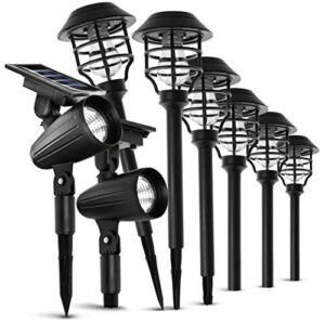 home zone security solar path lights - outdoor decorative pathway light and spotlight variety pack, 8-pack