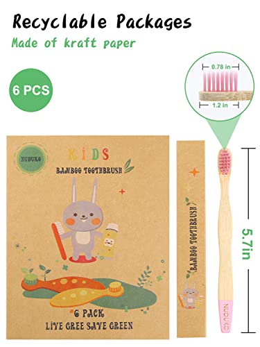 NUDUKO Bamboo Kids Toothbrushes (6 Pack) - Soft Bristle Organic Compostable BPA Free Toothbrush for Kids Toddler Baby Tooth Brush, Eco Friendly Natural Biodegradable Wooden Toothbrush