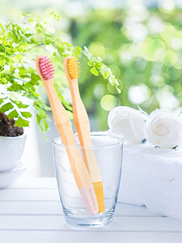 NUDUKO Bamboo Kids Toothbrushes (6 Pack) - Soft Bristle Organic Compostable BPA Free Toothbrush for Kids Toddler Baby Tooth Brush, Eco Friendly Natural Biodegradable Wooden Toothbrush