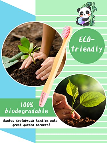 NUDUKO Bamboo Kids Toothbrushes (6 Pack) - Soft Bristle Organic Compostable BPA Free Toothbrush for Kids Toddler Baby Tooth Brush, Eco Friendly Natural Biodegradable Wooden Toothbrush