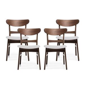 christopher knight home helen mid-century modern dining chairs (set of 4), polyester,rubberwood, light beige, walnut