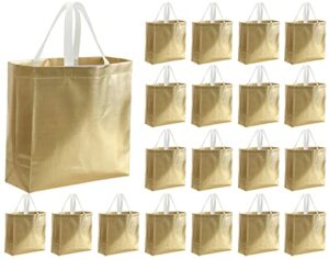 tosnail 20 pack large glossy gold reusable grocery bags shopping tote bag with handle present bag gift bag for weddings, birthdays, party, event