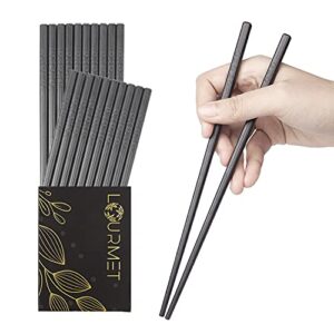 lourmet 10 pair fiberglass chopsticks – 9.5 inches long reusable chopsticks dishwasher safe for asian food, light weight japanese chopsticks strong grip sturdy material – black chopsticks set