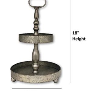 THE NIFTY NOOK 2 Tier Farmhouse Serving Tray Stand Vintage Metal Decor with Carry Handle (Galvanized)