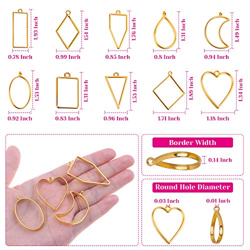 Open Bezels for Resin, Shynek 60Pcs Hollow Frame Pendants Resin Craft Bezels Jewelry Molds for Resin Casting, Necklaces Earrings Making Supplies