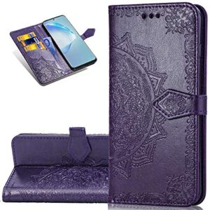 lemaxelers redmi note 9 pro case pu leather phone case mandala embossed wallet flip shockproof protective with stand card holder cover for xiaomi redmi note 9s / note 9 pro max. mandala purple sd
