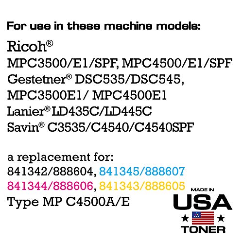 MADE IN USA TONER Compatible Replacement for Ricoh MP C3500 MP C4500 888604 888605 888606 888607 (Black, Cyan, Yellow, Magenta, 4 Pack)