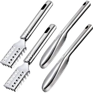 4 pieces fish scaler remover fish scaler brush set stainless steel sawtooth scarper remover with ergonomic handle for kitchen tool faster and easier fish scales skin removing peeling