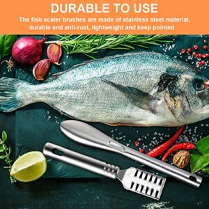 4 Pieces Fish Scaler Remover Fish Scaler Brush Set Stainless Steel Sawtooth Scarper Remover with Ergonomic Handle for Kitchen Tool Faster and Easier Fish Scales Skin Removing Peeling