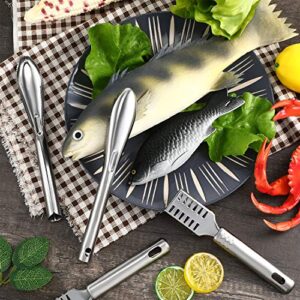 4 Pieces Fish Scaler Remover Fish Scaler Brush Set Stainless Steel Sawtooth Scarper Remover with Ergonomic Handle for Kitchen Tool Faster and Easier Fish Scales Skin Removing Peeling