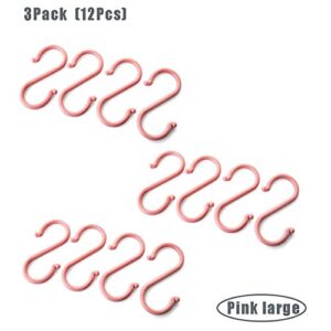 Pack of 12 Plastic Hanging S-Hooks, MOIKY Creative Multi Purpose Plastic S Shaped Double Head Hanger Hooks, Large (4.7 Inch), Pink