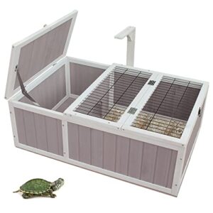 HiCaptain Tortoise House Turtle Habitat Enclosure Wooden Small Animal Hutch Indoor-Outdoor