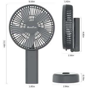 HandFan 6 Inch Handheld Fan 4000mAh Battery Operated Fan 6 Settings Personal Desktop Fan with 5-34H Working Time Removable Base Strong Airflow for Home Office Campimg Hot Flashes Outdoor Sports