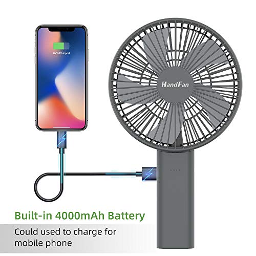 HandFan 6 Inch Handheld Fan 4000mAh Battery Operated Fan 6 Settings Personal Desktop Fan with 5-34H Working Time Removable Base Strong Airflow for Home Office Campimg Hot Flashes Outdoor Sports