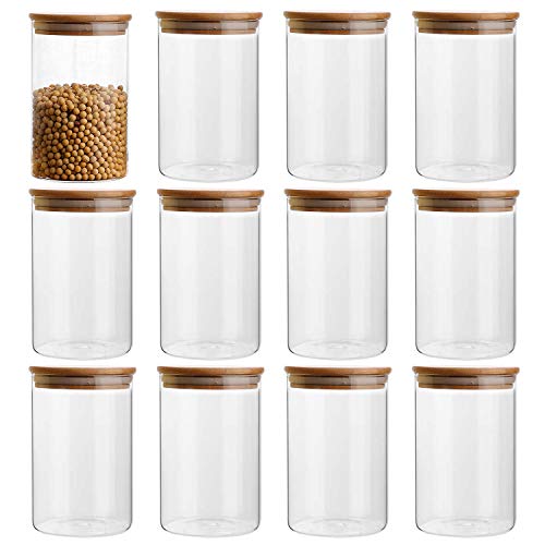 14oz/400ml Clear Glass Food Storage Containers Set Airtight Food Jars with Bamboo Wooden Lids Kitchen Canisters For Sugar, Candy, Cookie, Rice and Spice Jars - Set of 12