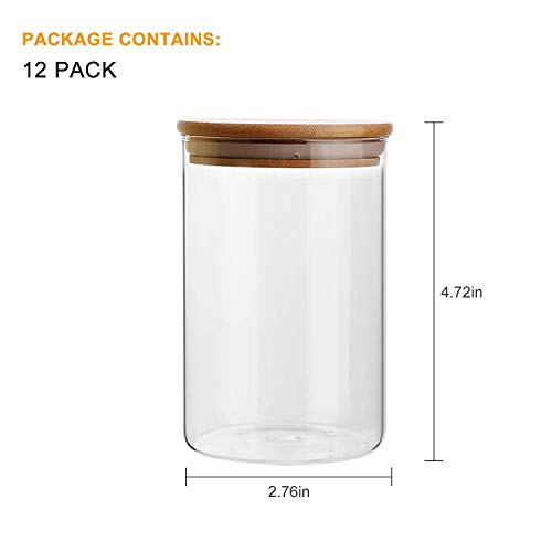 14oz/400ml Clear Glass Food Storage Containers Set Airtight Food Jars with Bamboo Wooden Lids Kitchen Canisters For Sugar, Candy, Cookie, Rice and Spice Jars - Set of 12