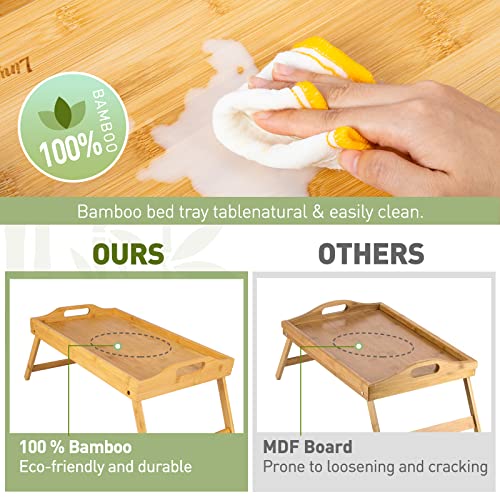 Bamboo Bed Tray,Breakfast Tray with Folding Legs Serving Tray with Carrying Handles Portable Lap Tray Lightweight Decorative Tray Food Tray for Breakfast in Bed,Reading or Working (17.1 Inch).