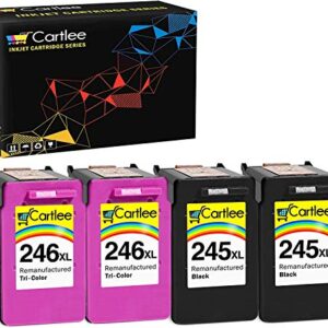 Cartlee 4 Remanufactured PG-245xl CL-246xl High Yield Ink Cartridges Replacement for iP2820 MG2420 MG2920 MG2922 MG2520 MG2924 MX492 Shows Ink Level