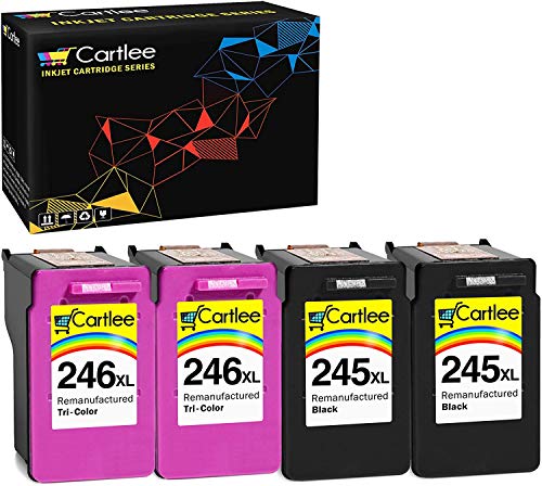 Cartlee 4 Remanufactured PG-245xl CL-246xl High Yield Ink Cartridges Replacement for iP2820 MG2420 MG2920 MG2922 MG2520 MG2924 MX492 Shows Ink Level