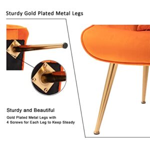 Artechworks Velvet Buttoned Accent Arm Chair with Golden Legs & Pillow, High Back Living Room Bedroom Chairs, Modern Leisure Chair for Living/Dining/Lounge Room,Office,Orange Color