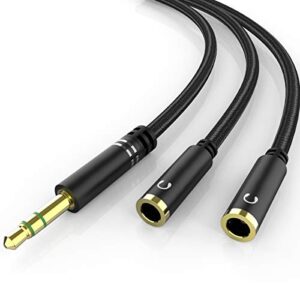 koopao 3.5mm headphone jack splitter, headphone 3.5 mm aux audio jack splitter, audio sharing y cable, equal copy audio from 1 male jack to 2 female port for cellphone laptop friends movie kid travel