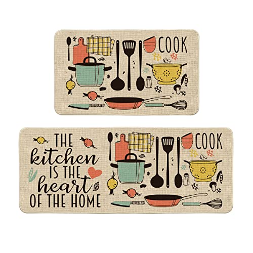 Artoid Mode The Kitchen is The Heart of The Home Kitchen Mats Set of 2, Seasonal Cooking Sets Holiday Party Low-Profile Floor Mat for Home Kitchen - 17x29 and 17x47 Inch