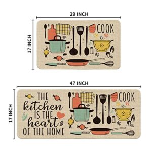 Artoid Mode The Kitchen is The Heart of The Home Kitchen Mats Set of 2, Seasonal Cooking Sets Holiday Party Low-Profile Floor Mat for Home Kitchen - 17x29 and 17x47 Inch