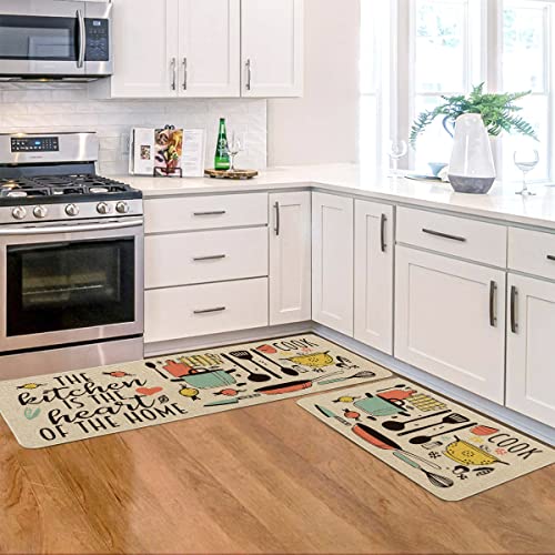 Artoid Mode The Kitchen is The Heart of The Home Kitchen Mats Set of 2, Seasonal Cooking Sets Holiday Party Low-Profile Floor Mat for Home Kitchen - 17x29 and 17x47 Inch